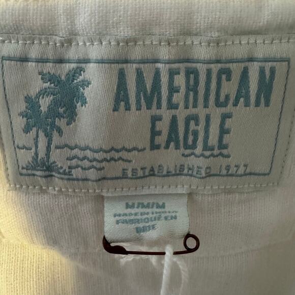 American Eagle White Lace Cutout Button Up Shirt Cotton Linen Women Medium NWT - Picture 7 of 9